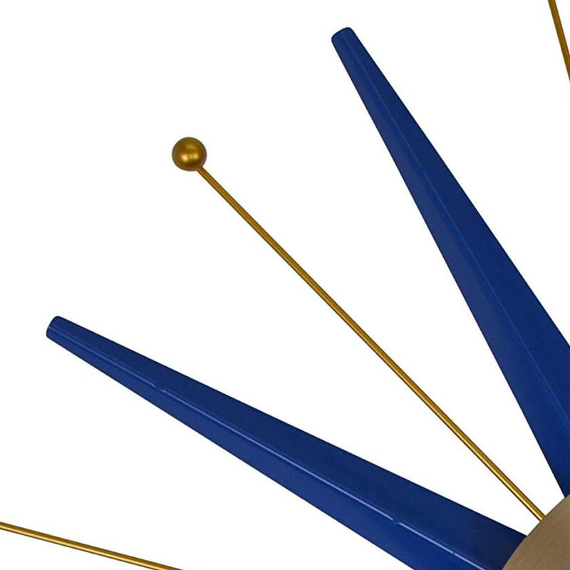 HomeRoots 27" Blue And Gold Metal Silent Analog Starburst Wall Clock image number 3