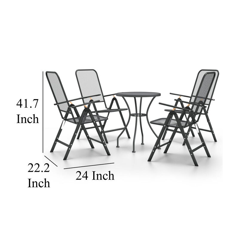 Troy 5pc Outdoor Foldable Dining Chair and Table Set, Mesh Gray Metal - Benzara