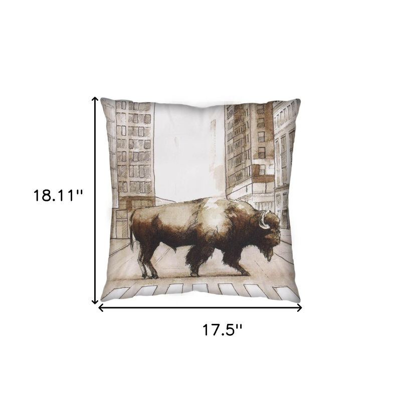 HomeRoots 18" Brown And Cream Bison Linen Throw Pillow Cover image number 3