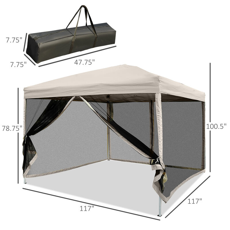Outsunny 210D Oxford 10' x 10' Pop Up Canopy Tent with Netting, Instant Screen Room House, Tents for Parties, Height Adjustable, with Carry Bag, for Outdoor, Garden, Patio