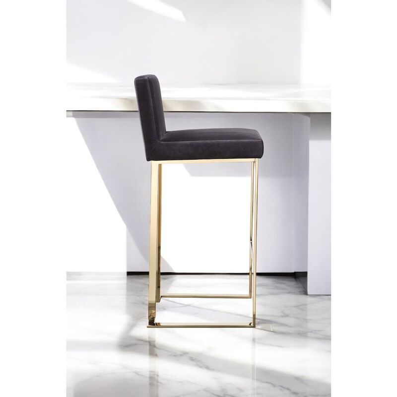 Pangea Home Dexter Bar Stool Velvet Gray & Gold