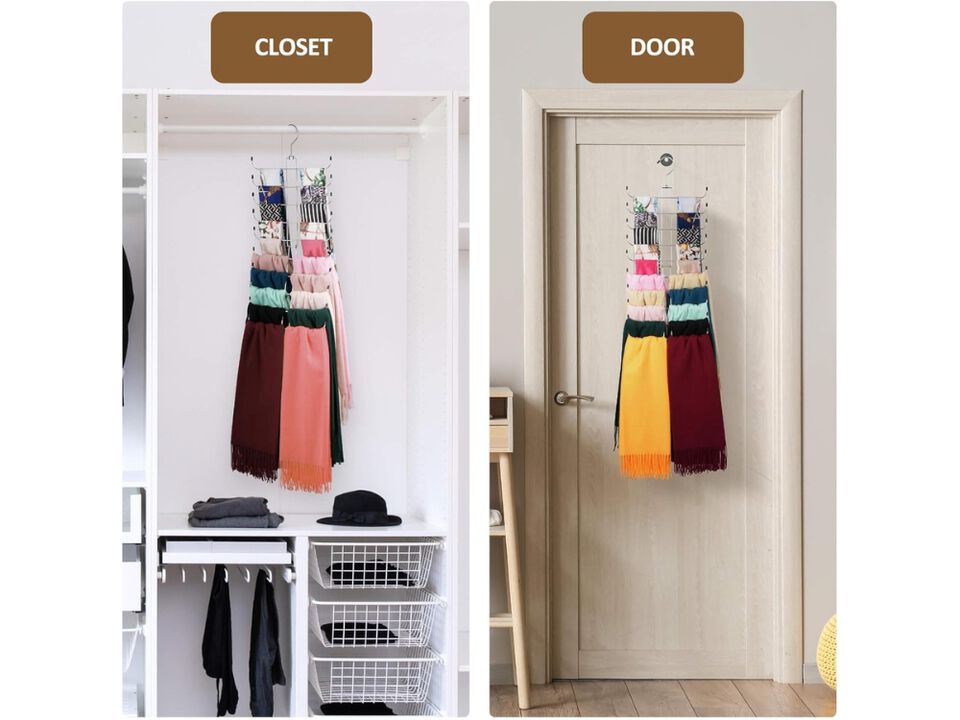 Silver Scarf Organizer Hanger Rotatable Closet Storage Holder for Scarves