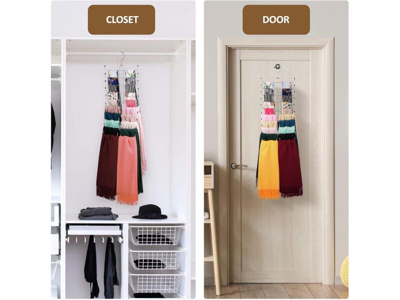 Silver Scarf Organizer Hanger Rotatable Closet Storage Holder for Scarves image number 1
