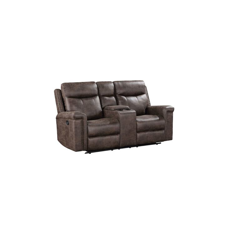 New Classic Furniture Quade Console Loveseat W/ Dual Recliners-Mocha