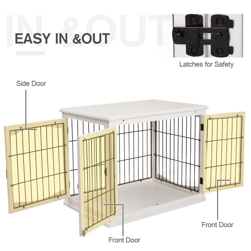 White Pet Furniture: 26" Wooden Dog Crate End Table with Doors