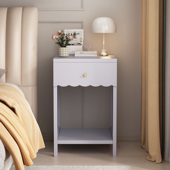 Assembled Nightstand 1-Drawer 1-Shelf Scalloped Edge