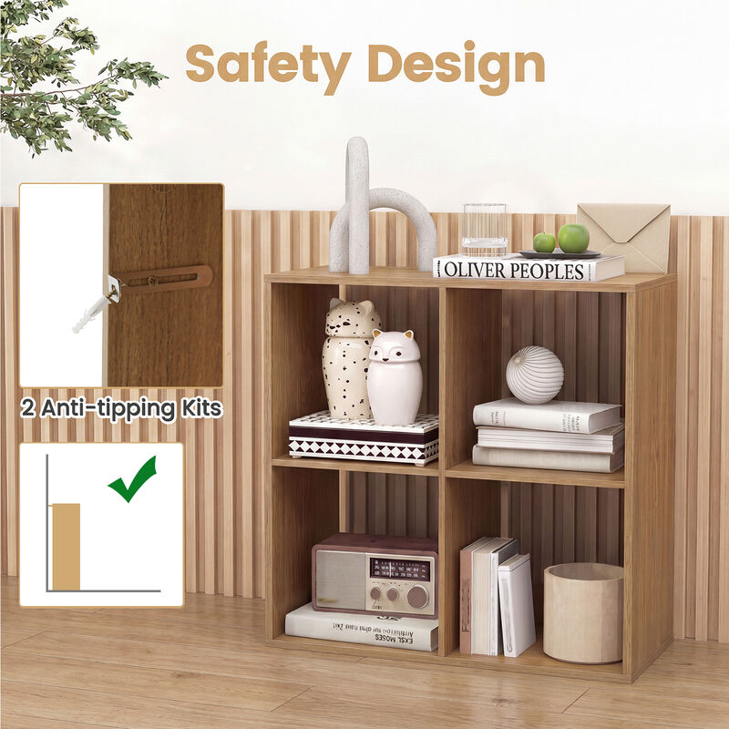 4 Cube Bookcase with Back Guardrail for Bedroom Storage image number 6