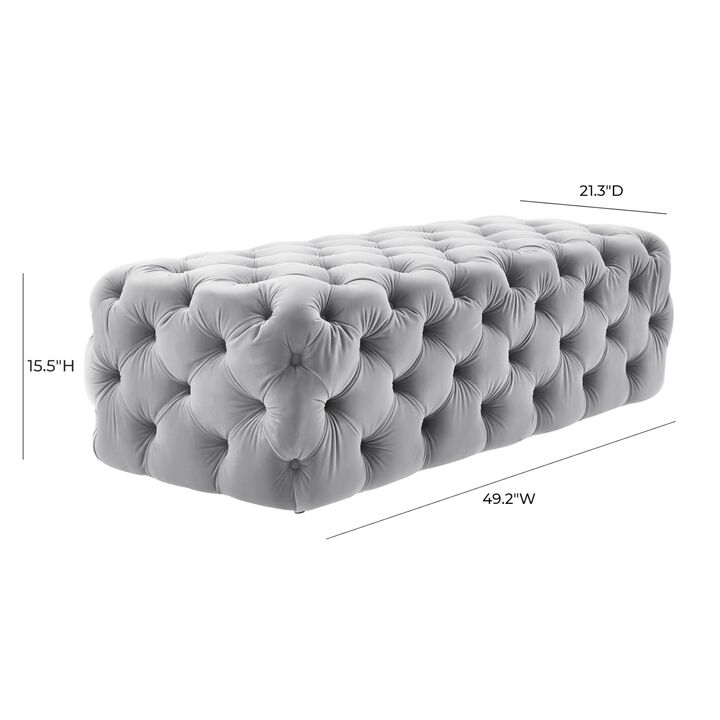 TOV Furniture The Kaylee Collection Modern Style Living Room Jumbo Velvet Upholstered Button Tufted Ottoman, Grey