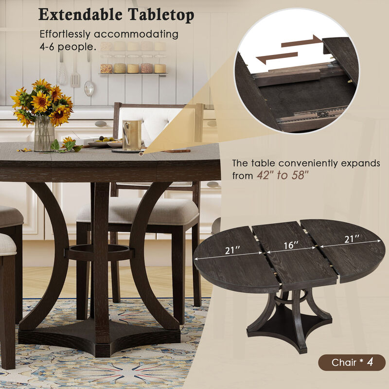 Merax 5-Piece Retro Functional Dining Table Set