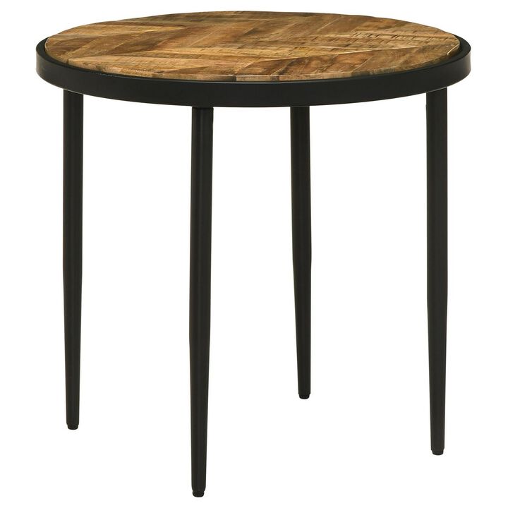 Benjara 21 Inch Side End Table, Round Top, Tapered Legs, Mango Wood, Brown and Black