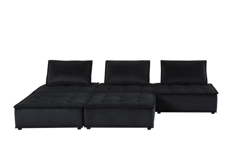 Streamdale Anna Black Velvet 5 Piece Sectional Sofa Ottoman