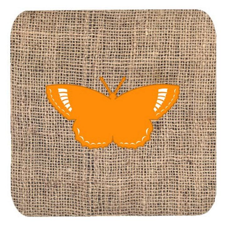 Caroline's Treasures BB1029-BL-OR-FC Butterfly Burlap and Orange Foam Coasters (Set of 4), 3.5 H x 3.5 W, Multicolor
