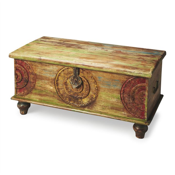 Carved Wood Trunk Cocktail Table, Belen Kox