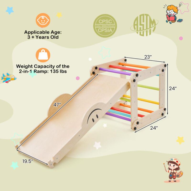 Hivvago Climbing Triangle Ladder Toy Indoor Jungle Gym with Reversible Ramp