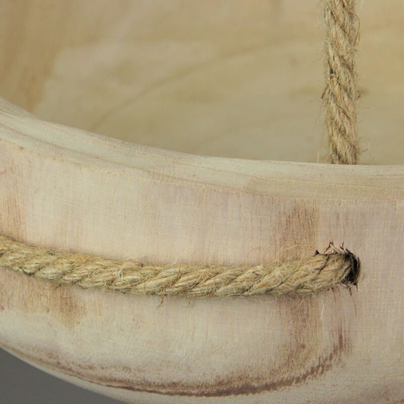 12 Inch Rope Hanging Wooden Bowl Planter Indoor Outdoor Succulent Pot Home Decor image number 2