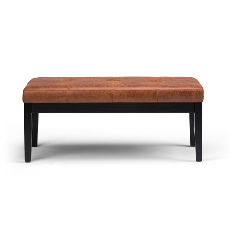 Lacey 43 inch Wide Contemporary Rectangle Tufted Ottoman Bench in Distressed Saddle Brown Faux Air Leather image number 2