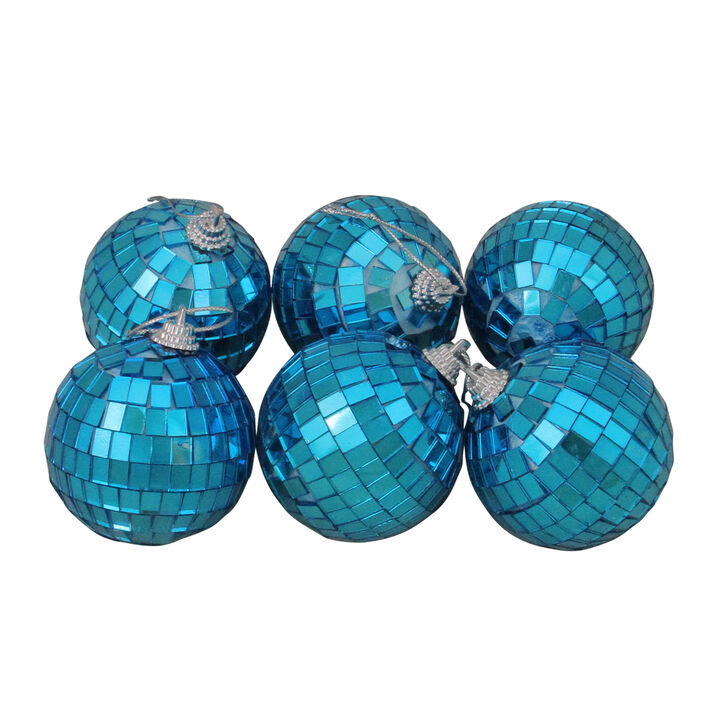 Pack of 6 Blue Mirrored Glass Disco Christmas Ball Ornaments 2.5" (60mm)