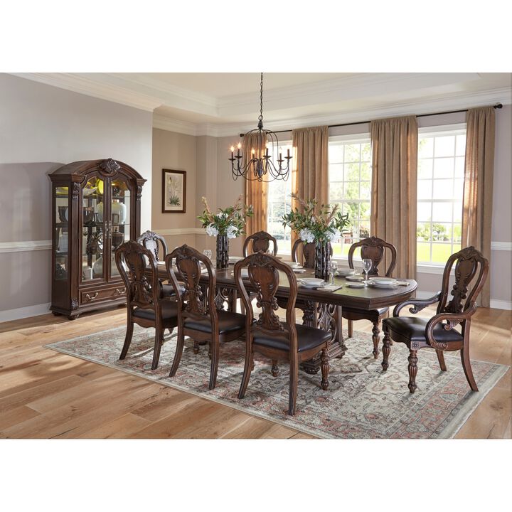 Traditional Formal Dining Room Furniture 1pc Table with Separate Extension Leaf Classic Routed Pilasters, Moldings and Decorative Pediments Dark Oak Finish