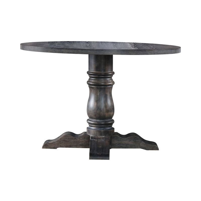 Wooden Round Dining Table With Heavy Pedestal Feet, Weathered Gray image number 0