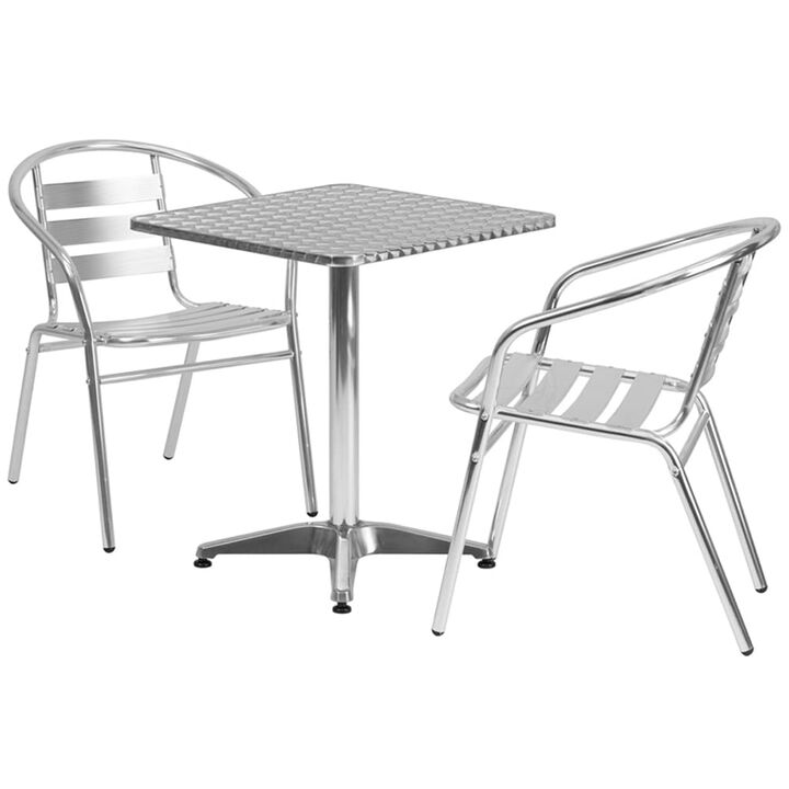 Flash Furniture 23.5'' Square Aluminum Indoor-Outdoor Table Set with 2 Slat Back Chairs