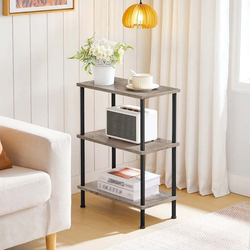 Space-Saving Side Table with 3-Tier Open Storage Shelves- Greige image number 1
