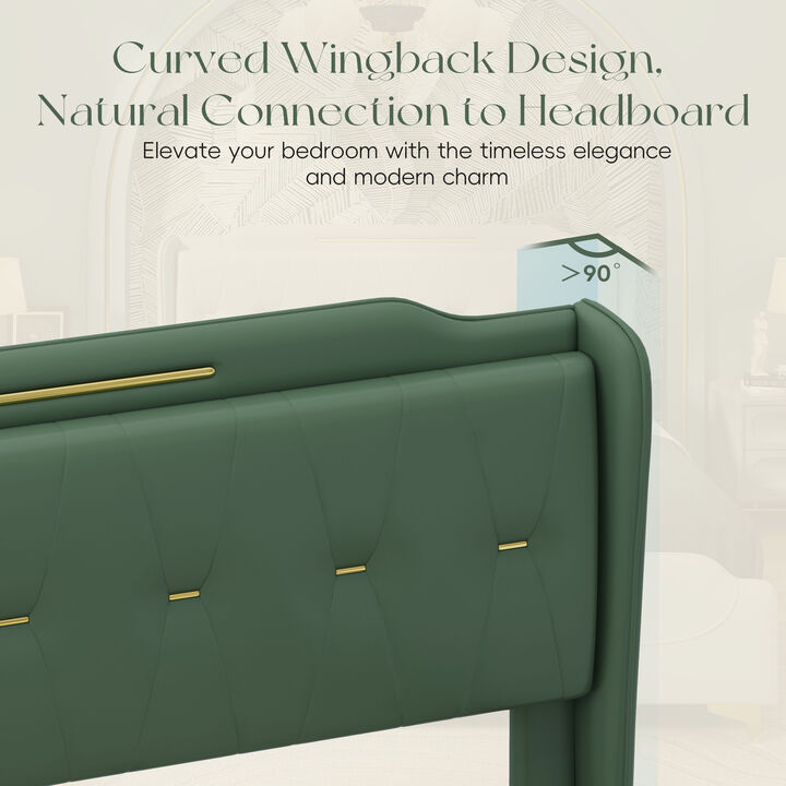 Merax Queen-Size PU Leather Platform Bed with Wingback Headboard & Footboard