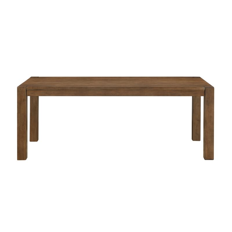 Enix Dining Table with Burnished Edges, Brown Solid Rubberwood 78 Inch - Benzara image number 1