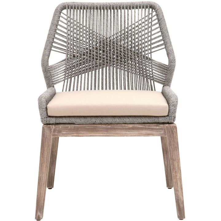 Dining Chair with Woven Rope Back, Set of 2, Gray and Brown-Benzara