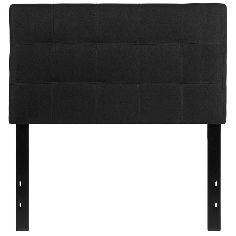 QuikFurn Twin size Modern Black Fabric Box-Stitch Upholstered Headboard