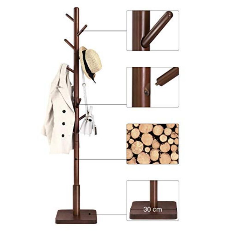 Solid Walnut Coat Rack Stand with 8 Hooks - Elegant Hall Tree