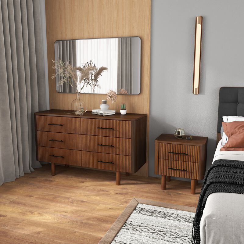Assembled Mid Century Walnut Nightstand 2-Drawer Solid Wood Bedside image number 4