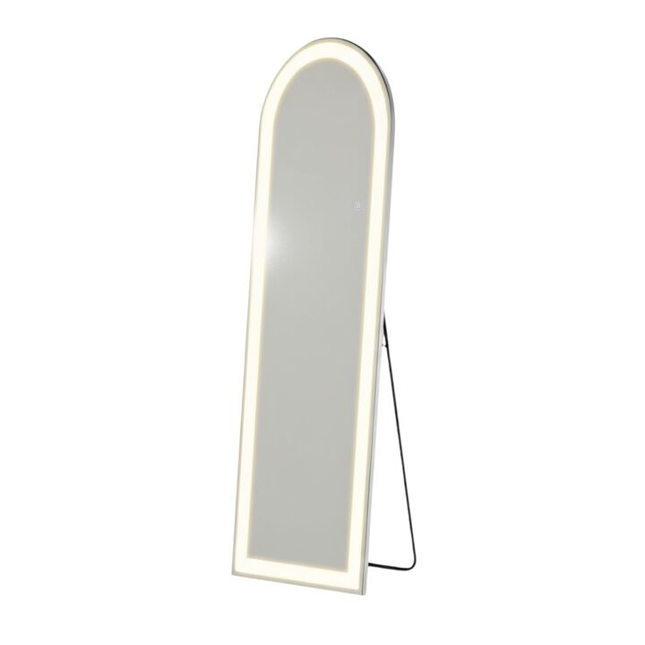 HomeRoots 60" Clear Arch Lighted Freestanding and Wall Mount Frameless Full Length Mirror