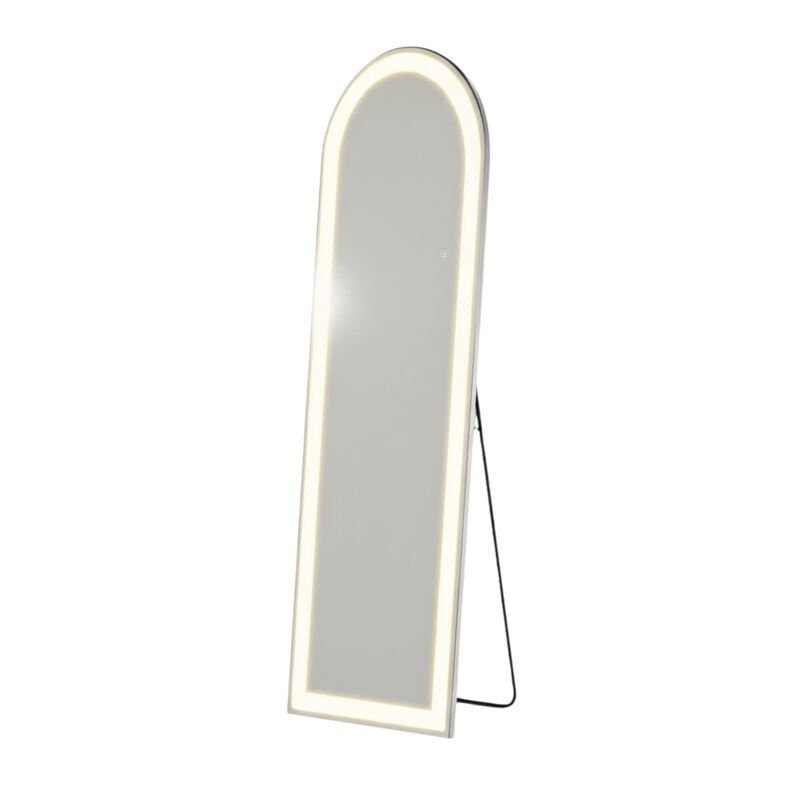 HomeRoots 60" Clear Arch Lighted Freestanding and Wall Mount Frameless Full Length Mirror image number 0