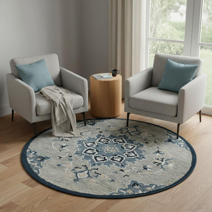 HomeRoots Wool Medallion Hand Tufted Round Rug