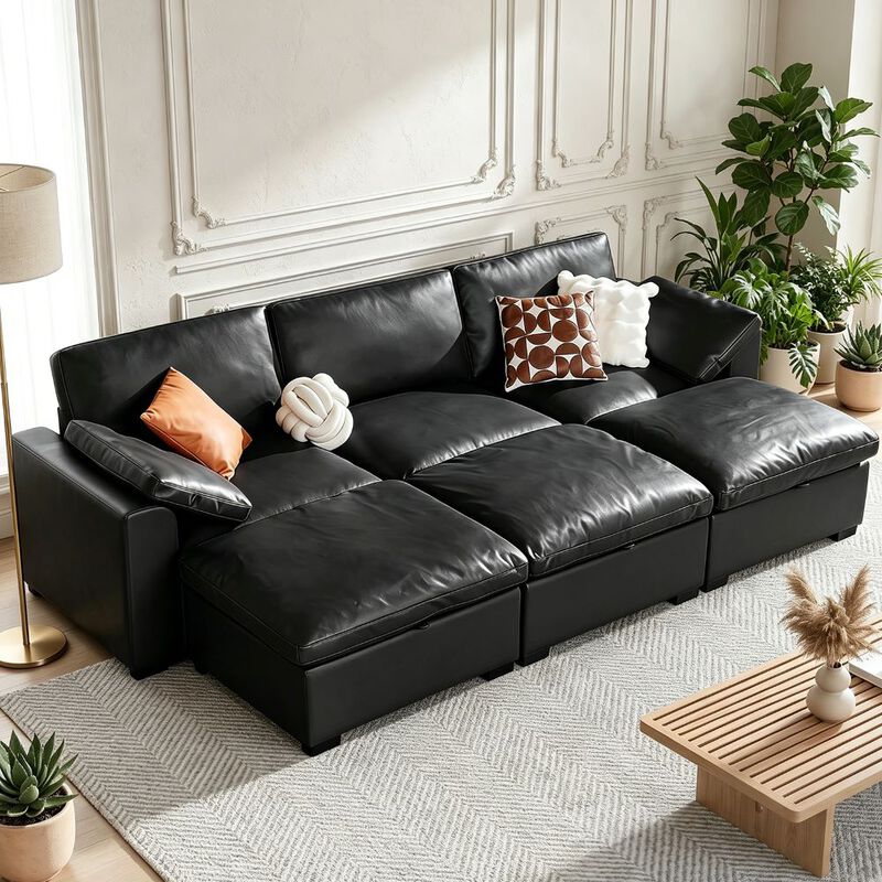 120" Modular Sectional Sleeper Sofa, 6-Seat Couch Bed with Storage Ottoman Deep Seat for Living Room image number 8