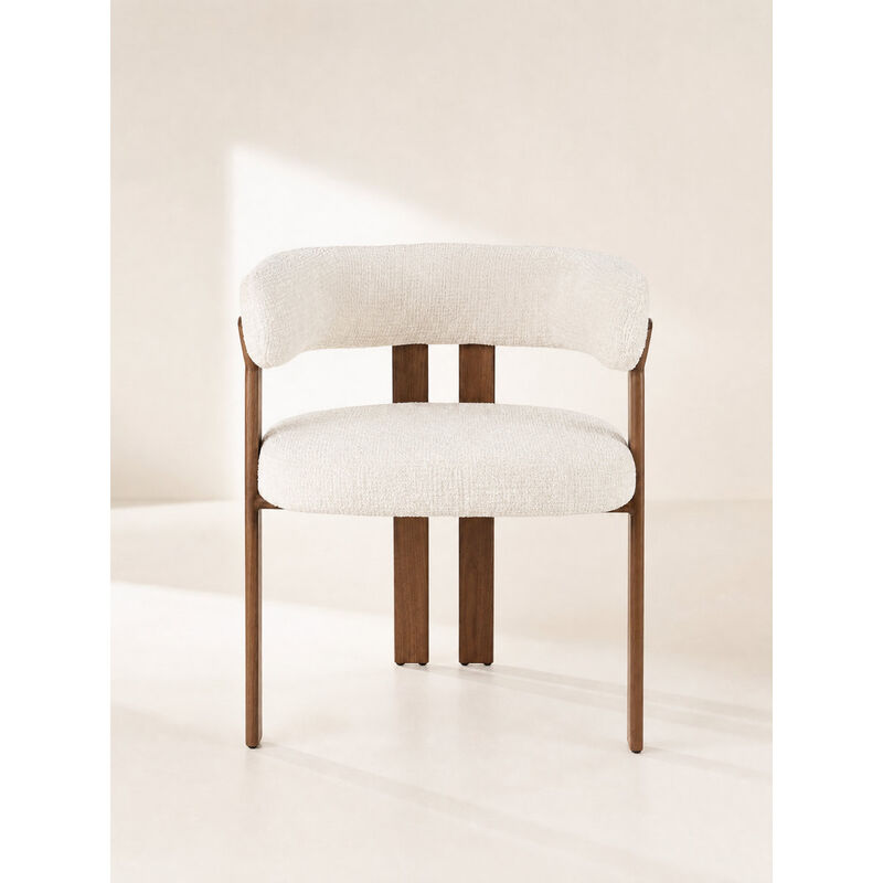 2-Piece Modern Boucl&eacute; Dining Chair Set with Wood-Grain Metal Frame, Upholstered Curved Barrel Back Side Chairs (Set of 2) image number 0