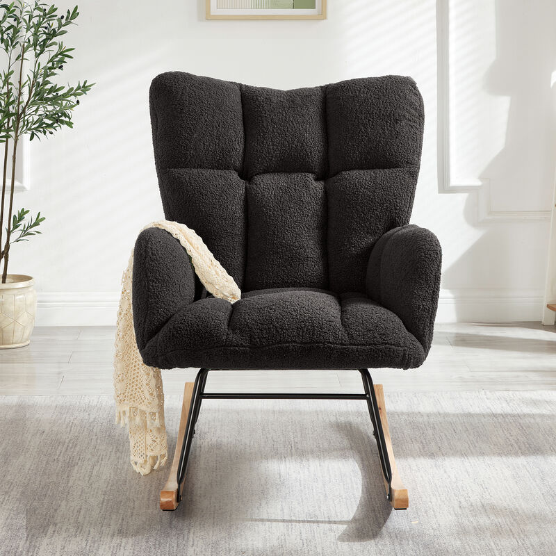 Merax Accent Chairs for Living Room Tufted Upholstered Teddy Fabric Glider Chair Rocking Chair image number 2