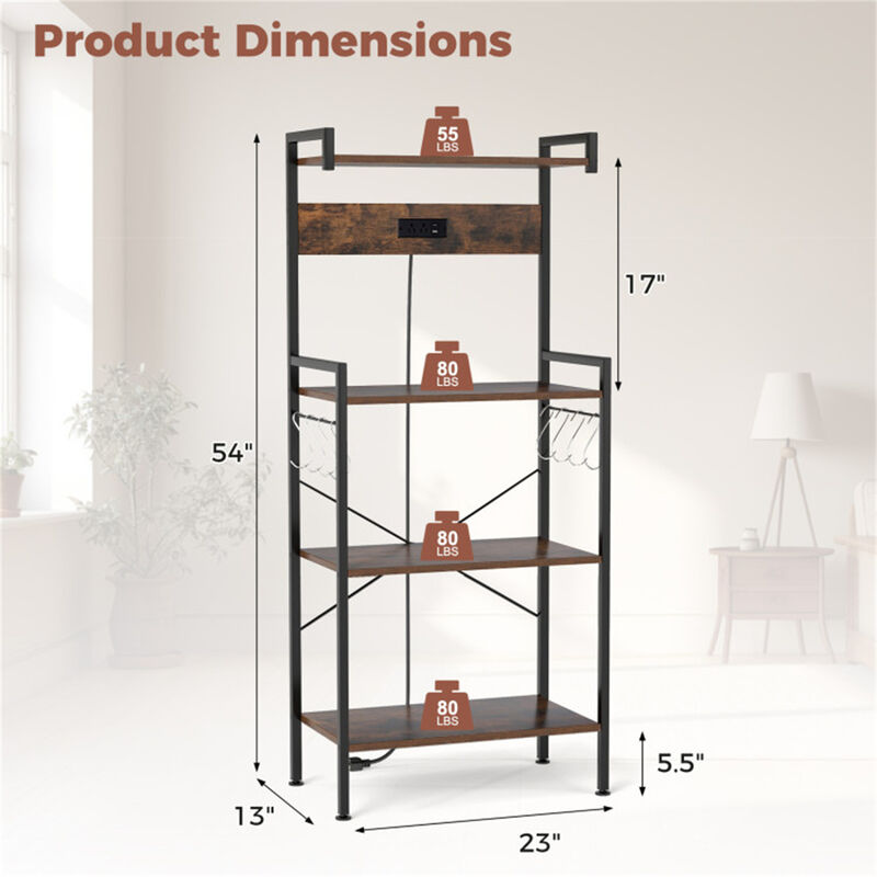 Modern 4-Tier Kitchen Storage Rack with Electrical Outlets, Space-Saving Organizer for Kitchen, Dining, or Office