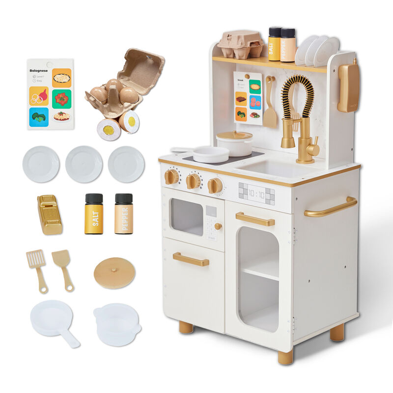 Teamson Kids Little Chef Memphis Play Kitchen + 16 Accessories and Interactive Toy Appliances, White/Gold image number 8