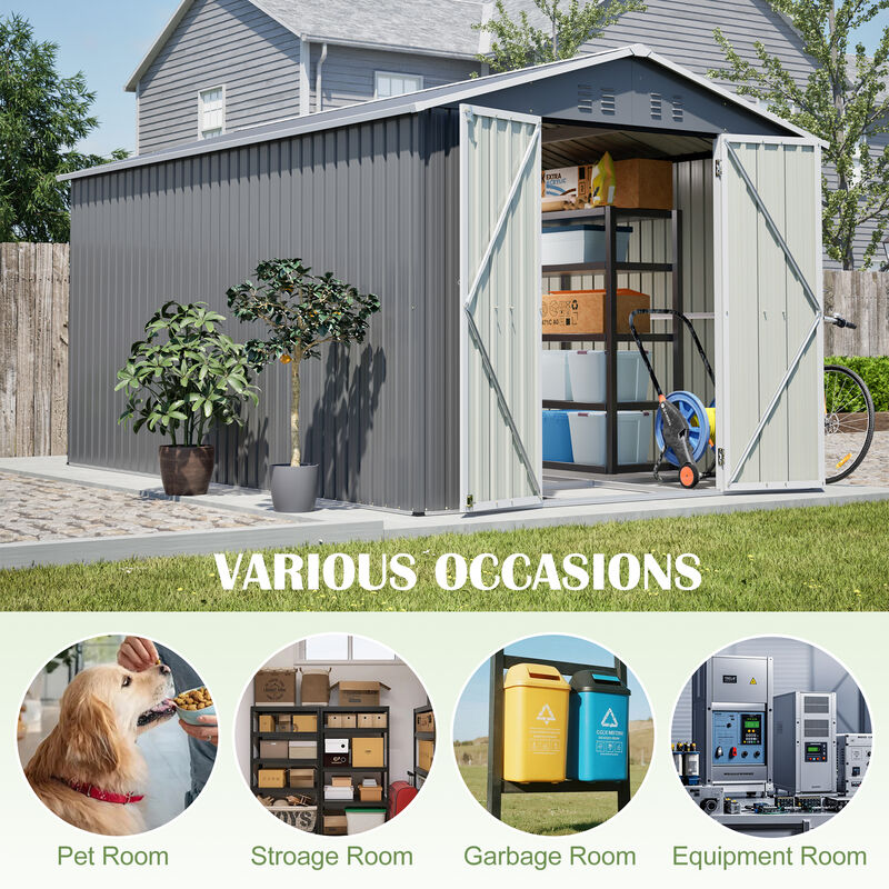 8 x 12 FT Outdoor Storage Shed, Large Metal Tool Storage with Aluminium Frame and Lockable Doors image number 9