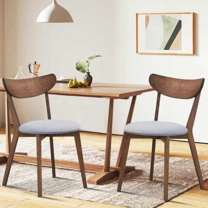 Hivvago Set of 2 Mid-Century Modern Curved Back Wood Dining Chair Grey Upholstered Seat