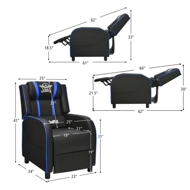 Hivvago Massage Racing Gaming Single Recliner Chair-Blue