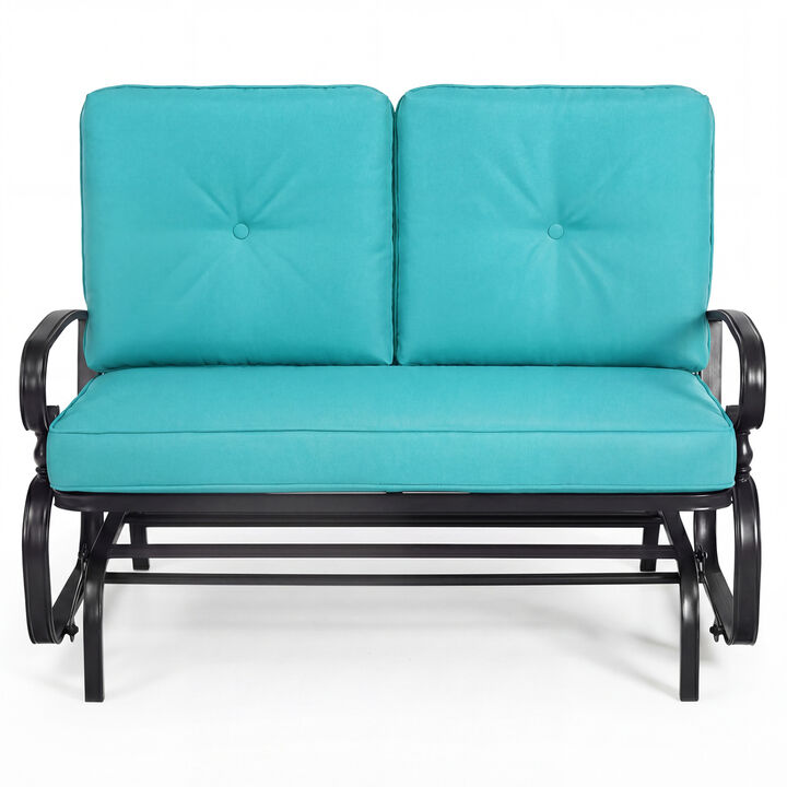 Patio 2 Seat Glider Bench with Green Comfortable Cushioned Seating