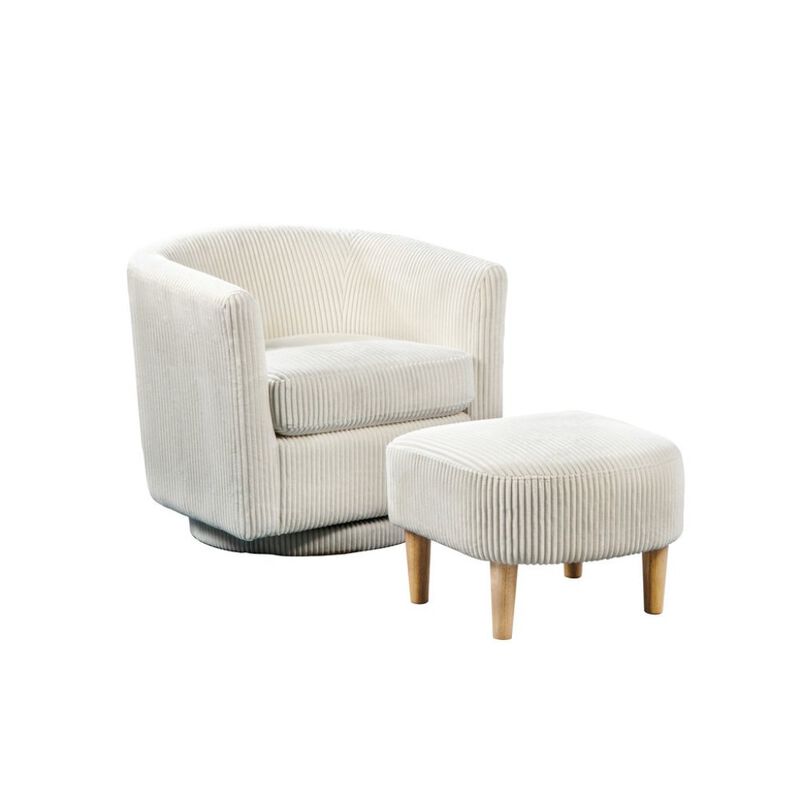 Best Quality Furniture 2 Piece Swivel Chair With Matching Ottoman In White Velvet