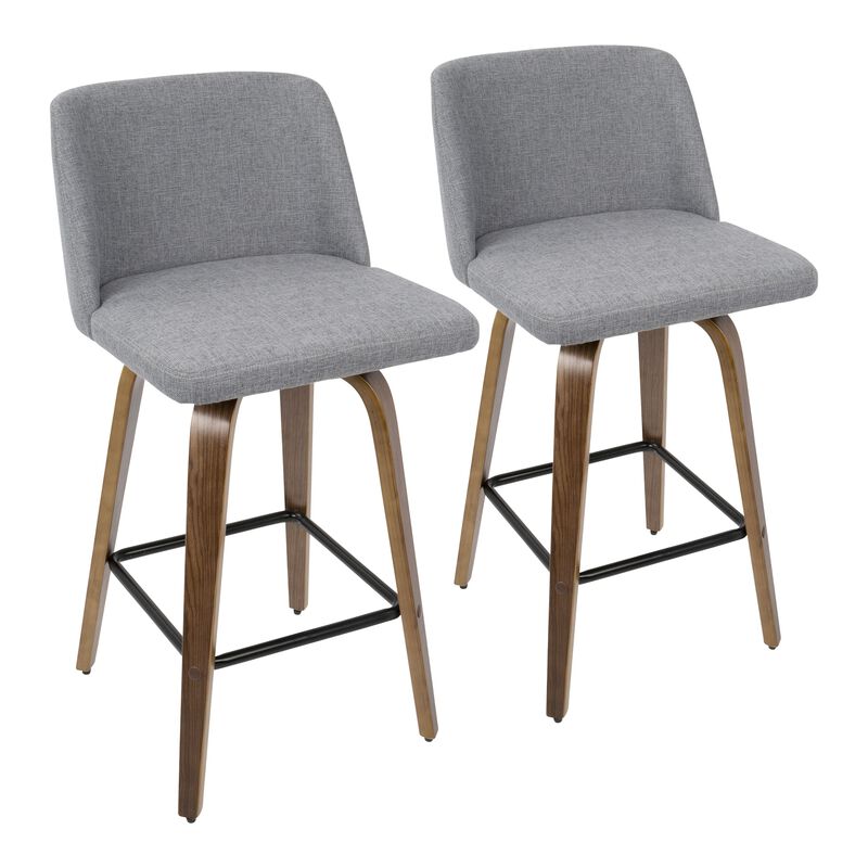 Toriano Mid-Century Modern Counter Stool in Walnut and Grey Fabric by LumiSource - Set of 2