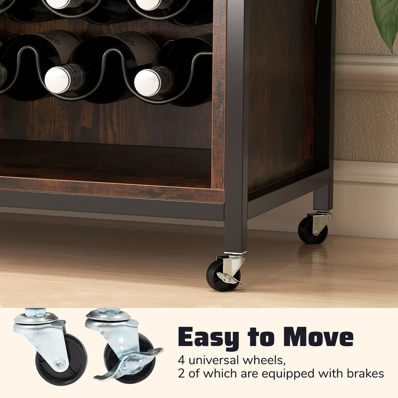 Wine Storage Bar Cabinet with LED Light and Adjustable Shelves-Rustic Brown image number 6