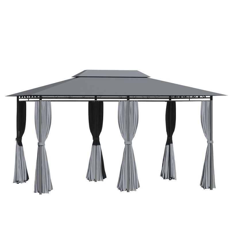 Sage Gray Garden Pavilion: 10'x13' Soft Top Gazebo with Curtains