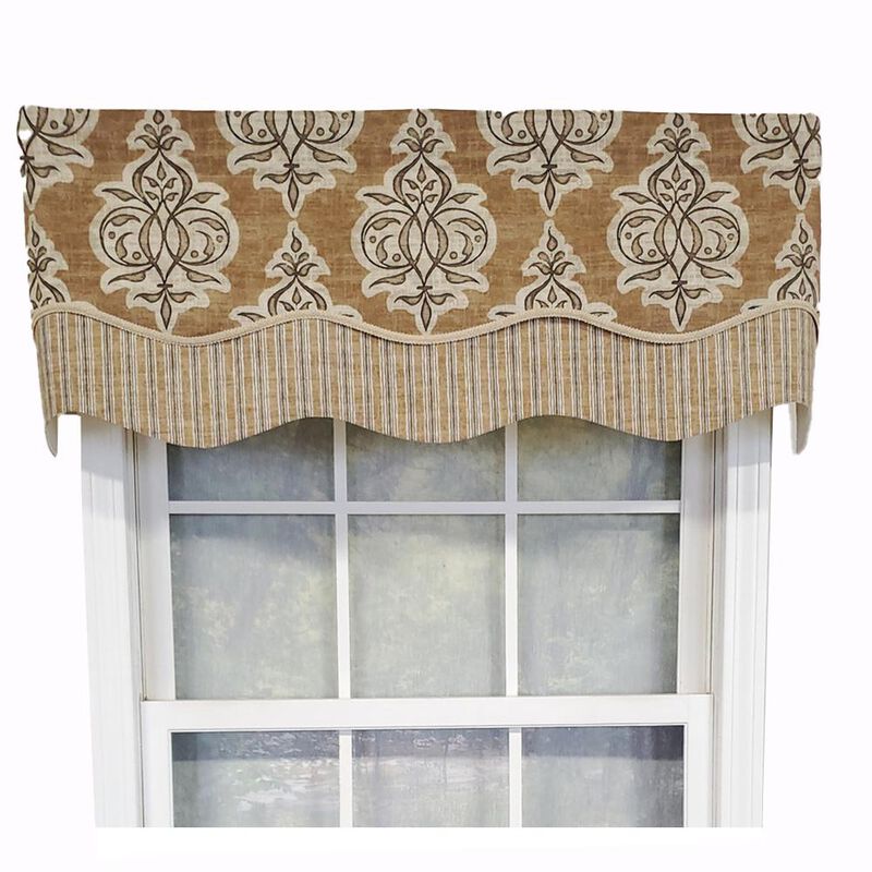 RLF Home Luxurious Modern Design Classic Jenna Glory Style Window Valance 50" x 16" Caramel