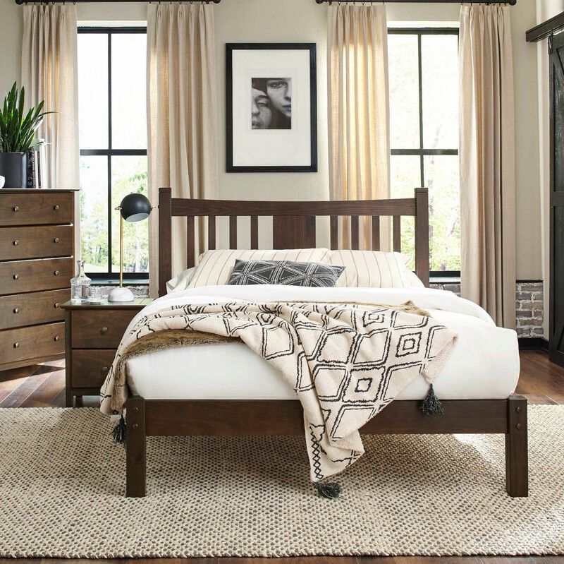 Hivvago Queen Size Farmhouse Style Solid Wood Platform Bed with Headboard in Espresso