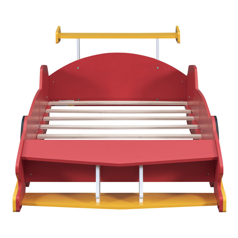 Whisen Unique Design Twin Size Race Car-Shaped Platform Bed with Wheels